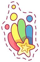 A vibrant and playful design showcases various colorful curved shapes alongside a prominent star ideal for use in art projects or creative applications vector