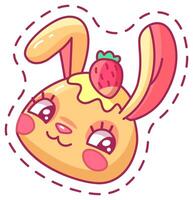 A vibrant cartoon bunny character features an adorable face and strawberry topping set against a cheerful colorful backdrop ideal for kids themes vector