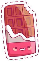 A cheerful cartoon chocolate bar with a big smile is shown with a bite taken out of one corner. Its colorful playful appearance is great for children and sweet treat lovers vector