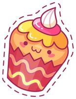 This cheerful cupcake features a smiling face and vibrant frosting conveying a playful vibe. The colorful design highlights its charming appeal suitable for any dessert lover vector