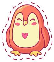 A cheerful cartoon penguin stands with a smile and a heart shape on its chest showcasing a playful and loving character ideal for kids designs and decorations vector