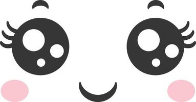 A cheerful cartoon character features large sparkling eyes and rosy cheeks. The minimalistic design captures a joyful expression perfect for various creative projects vector