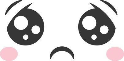A cartoon character displays a sorrowful expression with big round eyes filled with tears and rosy cheeks expressing sadness and vulnerability in a simplistic style vector