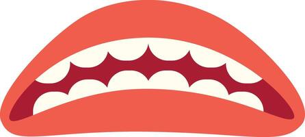 A vibrant cartoon mouth with sharp teeth and exaggerated smile, showcasing playful expression and bright colors against a white background vector