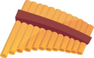 The wooden pan flute features an array of brightly colored yellow tubes expertly arranged in a triangular formation representing traditional musical instruments and craftsmanship vector