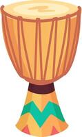 This hand painted African drum is crafted from natural materials featuring vibrant colors and intricate patterns. It stands out on a plain white background emphasizing its beauty and craftsmanship vector