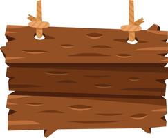 Rustic wooden sign hanging with twine ropes, showcasing a natural texture, perfect for decorative or directional use in outdoor settings vector