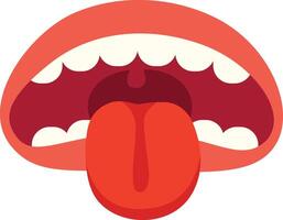 A close-up illustration of an open mouth showing teeth, tongue, and inner cheeks in a bold, vivid style vector