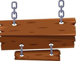 Wooden signboard hanging from chains in a rustic setting perfect for outdoor directions or business signage vector