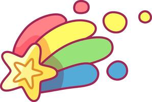 The artwork features a bright shooting star with rainbow colored trails and circular sparkles creating a cheerful and playful atmosphere vector