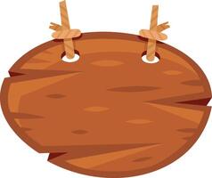 Wooden signboard hanging by ropes, perfect for decoration in rustic settings or craft projects vector