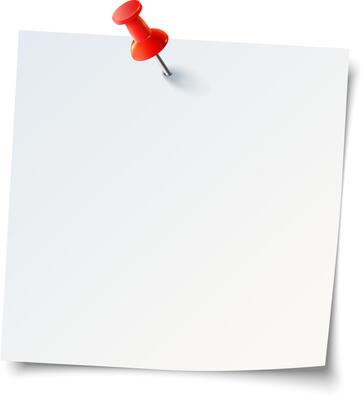 A blank note paper pinned with a red pushpin on a white background for organizing thoughts or reminders