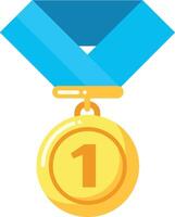 A gold medal hangs from a blue ribbon, symbolizing victory and achievement in competitions or events vector