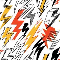 Lightning bolt pattern. Seamless print of cute electric energy flashes cartoon sketch style, trendy hand drawn lightning doodle motif. texture vector