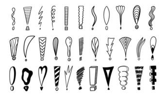 Doodle exclamation mark. Hand drawn punctuation marks and exclamatory symbols, sketch pencil ink scribble notes exclamation icon. isolated set vector