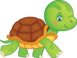 Cartoon illustration of a happy green turtle walking and winking, perfect for children books, educational materials, and any project that needs a touch of cuteness vector