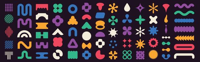 Brutal abstract shapes. Geometric minimalism circle spiral arch forms, modern colorful basic shapes for minimalism design. collection vector