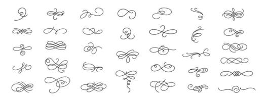Line flourish swirl. Elegant decorative filigree flourishes script cursive swirls, ornamental flourish corner decorative elements. collection vector