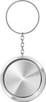 Metal keychain with circular metallic tag hanging from a ring, creating ideal space for adding corporate designs or messages vector