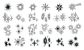 Line doodle star. Abstract hand drawn twinkling sparkle and glittering sky elements. night sky twinkle and shine decorative collection vector