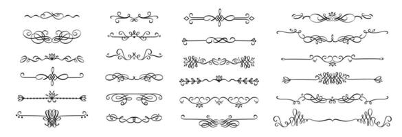 Calligraphy dividers. Ornamental decorative elements with flourishes for headings and titles, elegant vintage flourish frames. isolated set vector