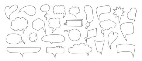 Doodle line text balloon. Speech bubble banners with empty talk, linear comic note design for banner message popup. isolated set vector