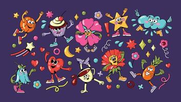 Doodle groovy shapes. Abstract vintage 60s 70s decorative groovy figures, creative funny retro abstract symbols funky cartoon style. isolated set vector
