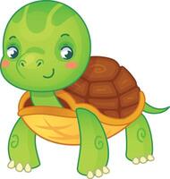 Cute green turtle smiling at you, perfect for any design project. Vibrant and playful, this adorable character brings a cheerful vibe vector