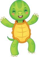 Cheerful cartoon turtle happily walks with arms wide open and a big smile, perfect for kids designs vector