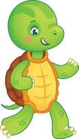 Cute cartoon turtle happily walks by, winking and smiling, perfect for kids and nature themes vector