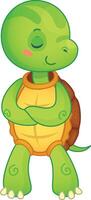 Friendly cartoon turtle standing with its arms crossed and a content expression, as if deep in thought or feeling pleased vector