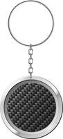 Metallic keychain with carbon fiber texture for logos or designs, adds branding to products, stands out with silver, black, and gray colors on white background vector
