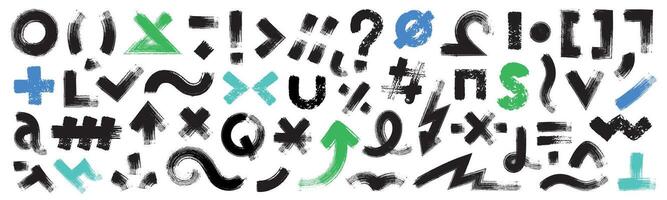 Bold brush punctuation sign. Sketchy quotation marks symbols and text elements. Typography quotation marks punctuation set vector