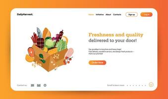 Grocery delivery. Online supermarket fresh food and household products, delivery app interface screen template. mobile layout vector
