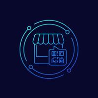 Shop with QR code icon, linear design vector