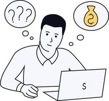 Man with money and question marks illustration vector