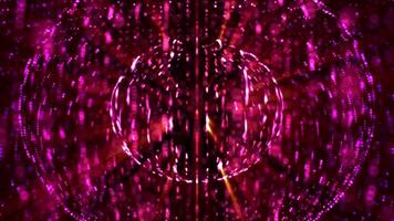Abstract glowing sphere, energy ball shines brightly with colorful rays, magic waves from particles and dots, abstract atomic scene background, seamless loop video