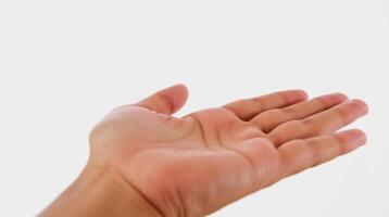Man open hand gesture holding something isolated on white background photo