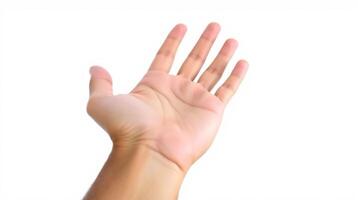 Man open hand gesture holding something isolated on white background photo