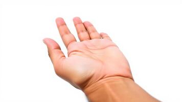 Man open hand gesture holding something isolated on white background photo
