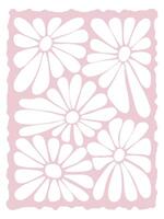 Groovy retro abstract flowers backgrounds. doodle shapes in trendy naive hippie 60s 70s style. Square wavy illustration in pink colors. vector