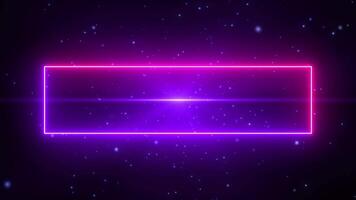 Abstract neon glowing frame and movement of digital particles, stage for product presentation, neon lights rectangle video