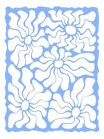 Groovy retro abstract flowers backgrounds. doodle shapes in trendy naive hippie 60s 70s style. Square wavy illustration in blue colors. vector