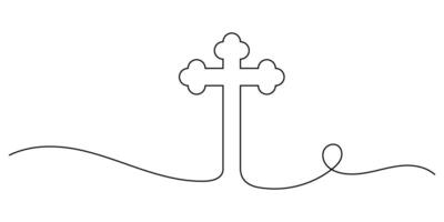 Christian cross drawing one continuous line. free hand drawn outline line art minimalism style. editable stroke. vector