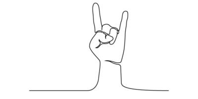 hand upward raised rock n roll sign gesture drawing one continuous line. free hand drawn outline line art minimalism style. editable stroke. vector
