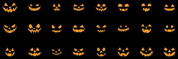 Set of halloween spooky face. Stencil jack o lantern scary smile stencil cut out. isolated with background. vector