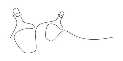 Continuous line drawing bottles of potions , Black and white minimalist illustration of halloween concept minimalism one hand drawn sketch spooky theme vector