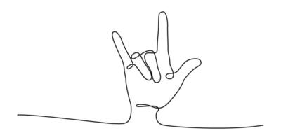 hand upward raised i love you sign gesture drawing one continuous line. free hand drawn outline line art minimalism style. editable stroke. vector