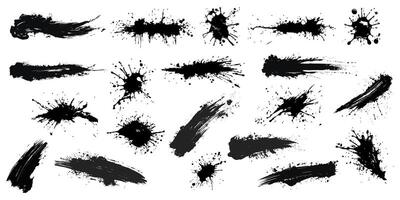 Set of black paint, ink brush strokes, brushes, lines, grungy. Abstract dirty artistic design elements, boxes, frames. illustration. Isolated on white background. vector