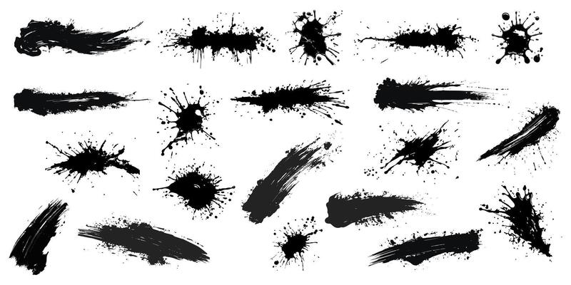 Set of black paint, ink brush strokes, brushes, lines, grungy. Abstract dirty artistic design elements, boxes, frames. illustration. Isolated on white background.